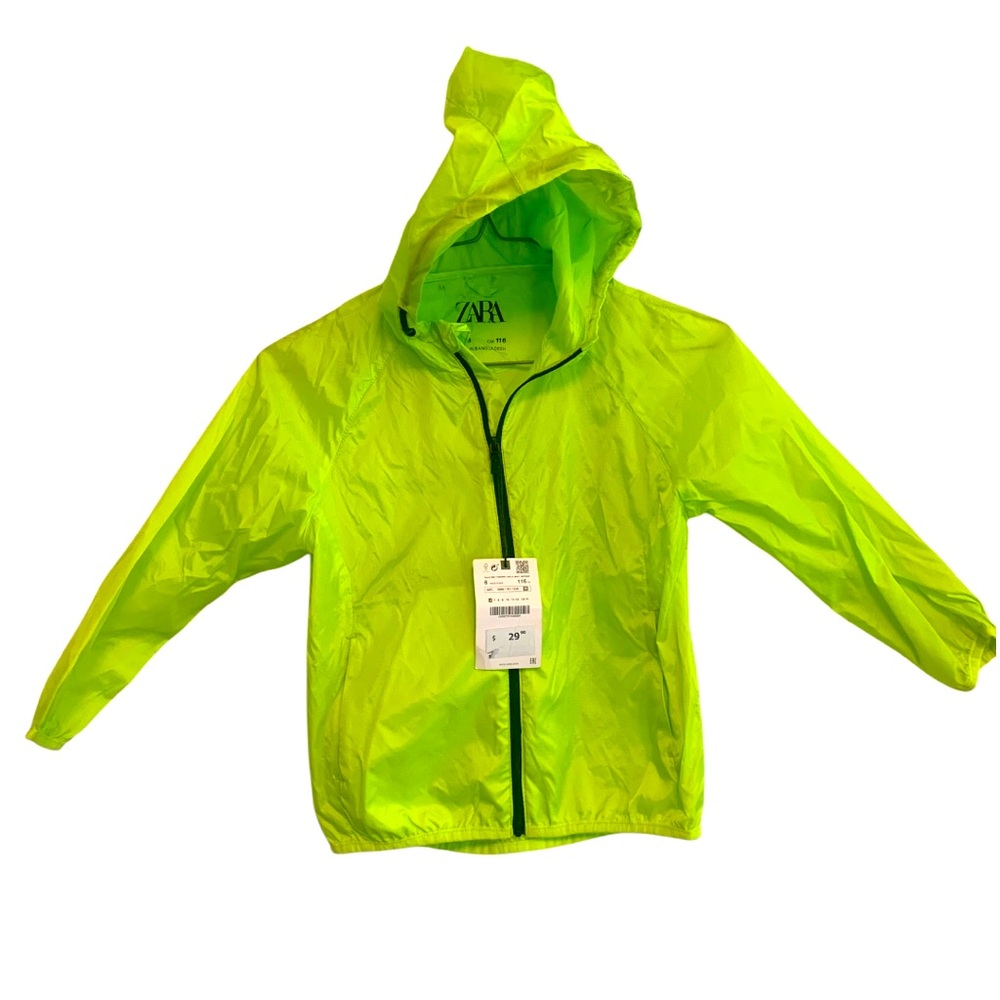 NWT Kids vibrant fluorescent green rain coat size 6